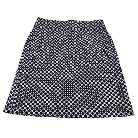 Chadwicks Of Boston 8 Geometric Print Navy White Cotton Blend Skirt Side Pockets - Picture 7 of 12